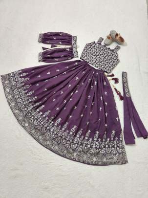 Amazing White Sequence Work Georgette Kids Lehenga