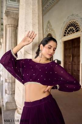 Anamika Georgette Wine Lehenga With Thread work