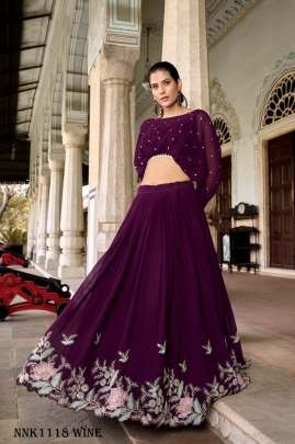 Anamika Georgette Wine Lehenga With Thread work