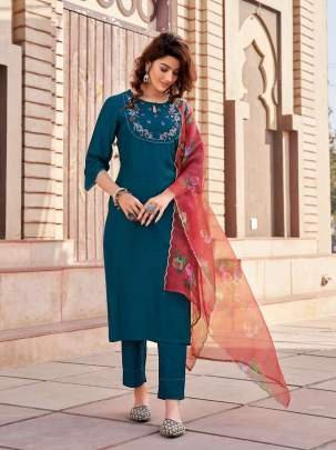Anieya Brand Present Eliza Vol 1 Viscose Embroidered Kurtis Pant Dupatta