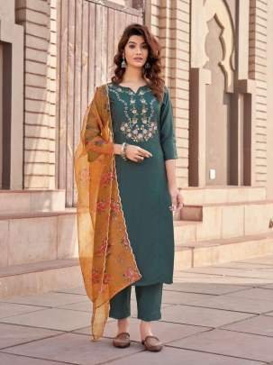 Anieya Brand Present Eliza Vol 1 Viscose Embroidered Kurtis Pant Dupatta
