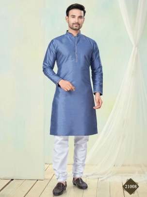 Attractive Off Blue Shiny Pure Silk Men Kurta