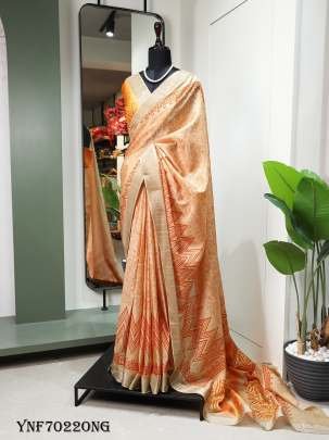 Attractive Orange Color Digital Printed Handloom Kotha Border Saree