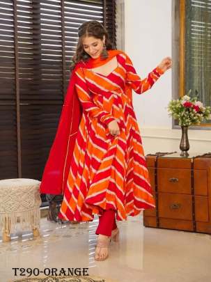 Attractive Orange Muslin Leheriya Suit Set For Women