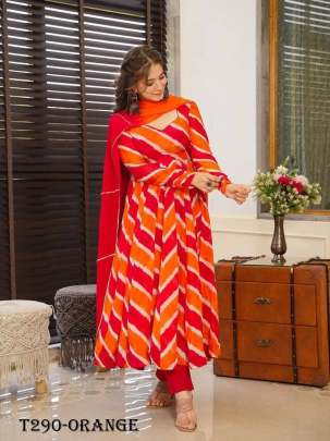 Attractive Orange Muslin Leheriya Suit Set For Women