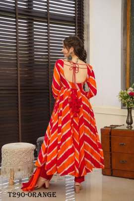 Attractive Orange Muslin Leheriya Suit Set For Women