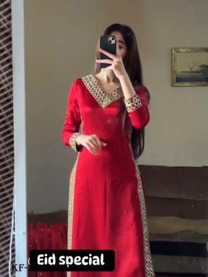 Attractive Red Party Wear Chinon Silk Kurtis 