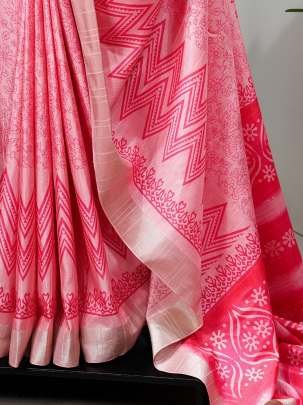 Attractive Pink Color Digital Printed Handloom Kotha Border Saree