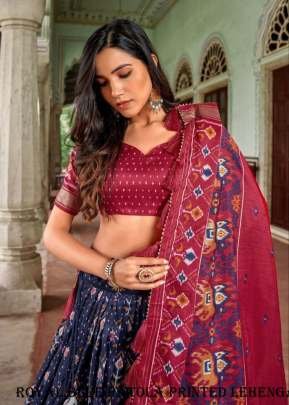 Attractive Royal Blue Patola Printed Tussar Silk With Bindi And Foil Print Lehenga choli