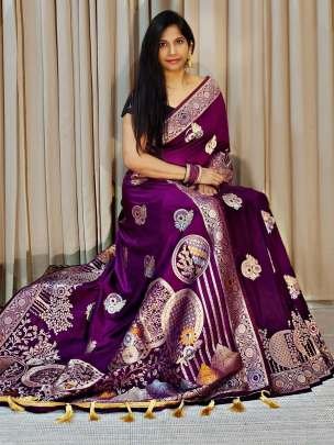 Attractive Wine Banarasi Khadi Georgette Silk Saree