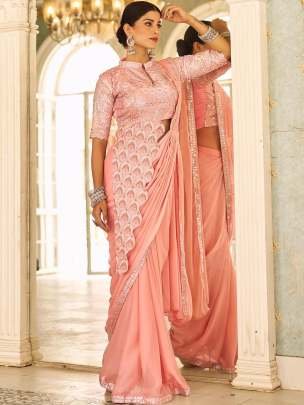 Baby Pink Colour Reday To Wear Saree