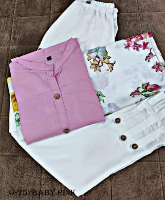 Baby Pink Kurti With Flower Design Dupatta