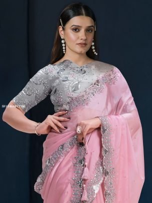 Baby PInk Silk Saree Moh Manthan 24500 Series Stardust By Mahotsav