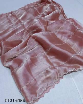 Baby Pink Jimmy Choo Handwork Saree For Women