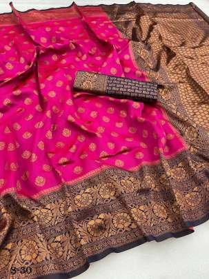 Banarasi Soft Silk Pink Zari Weaving Saree