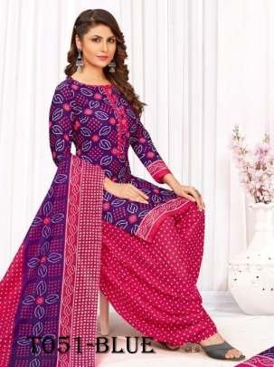 Fancy Bandhani Patiyala Cotton  Blue Dress Material