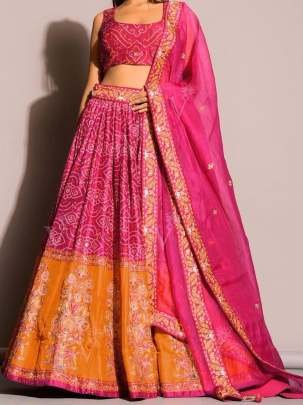 Bandhani Style Satin Silk lehenga Choli With Dupatta