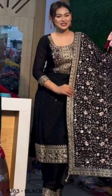 Beautiful Black Color Chinon Silk Salwar Suit