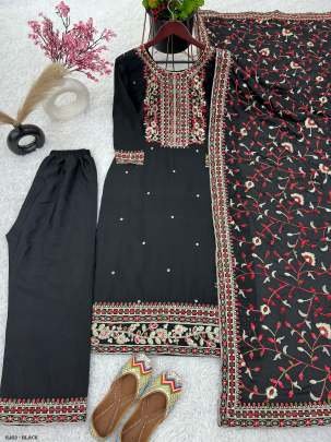 Beautiful Black Color Chinon Silk Salwar Suit