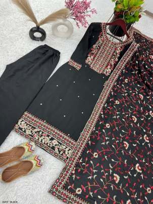 Beautiful Black Color Chinon Silk Salwar Suit