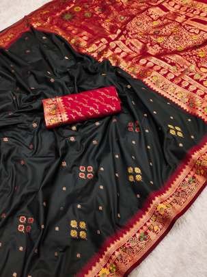 Beautiful Black Color Pure Banarasi Silk Saree