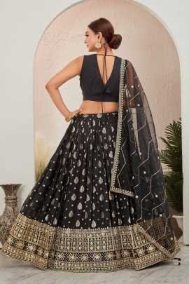 Beautiful Black Jacquard Dola Silk Lehenga Choli Set