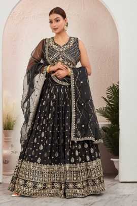 Beautiful Black Jacquard Dola Silk Lehenga Choli Set