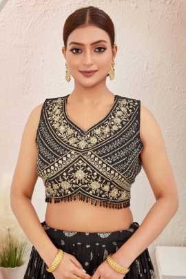 Beautiful Black Jacquard Dola Silk Lehenga Choli Set