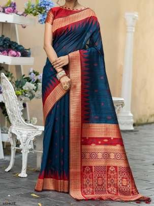 Beautiful Blue Pure Tussar Silk Saree