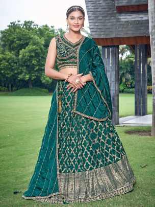 Beautiful Bottle Green Thread Work Stitched Lehenga choli