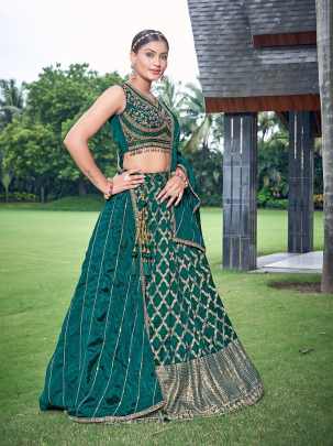 Beautiful Bottle Green Thread Work Stitched Lehenga choli