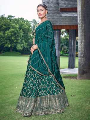 Beautiful Bottle Green Thread Work Stitched Lehenga choli