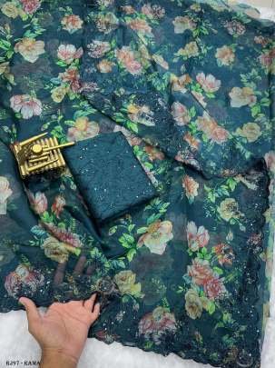Beautiful Designer Rama Organza Sarees