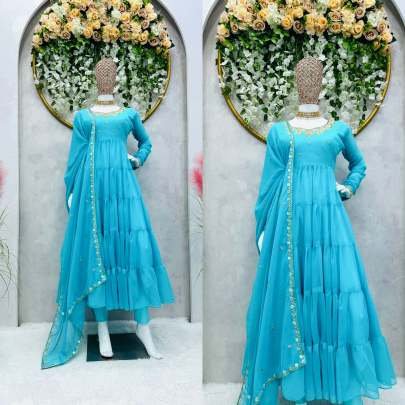 Beautiful Designer Sky Blue Georgette Suit Set