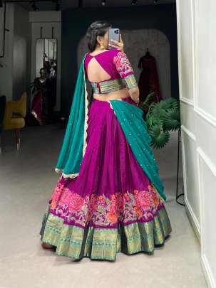 Beautiful Embroidery Work Pink Cotton Silk Lehenga Choli With Attractive Dupatta