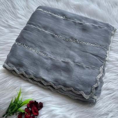 Beautiful Fancy Grey Jimmy Choo Handwork Saree 