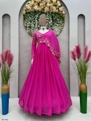 Beautiful Faux Georgette Designer Rani Pink Gown With Pearl Work