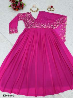 Beautiful Faux Georgette Designer Rani Pink Gown With Pearl Work