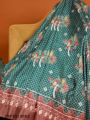 Beautiful Firozi Color Digital Printed Handloom Kotha Border Saree