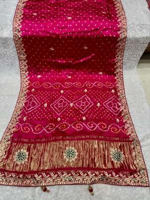 Beautiful Function Wear Pink Pure Lagdi Patta Gajji Silk Saree For Ladies