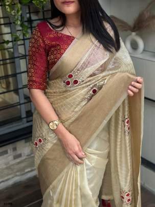 Beautiful Golden Festival Wear Organza Silk Saree