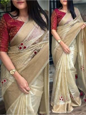 Beautiful Golden Festival Wear Organza Silk Saree