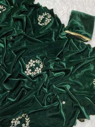 Beautiful Hand Khatli Work Dark Green Saree