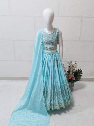 Beautiful Heavy Chinon Silk Kid Lehenga With Sequins Embroidery Work