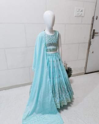 Beautiful Heavy Chinon Silk Kid Lehenga With Sequins Embroidery Work