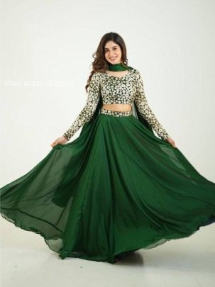 Beautiful Ivory Green Rangoli Silk Lehenga Choli 