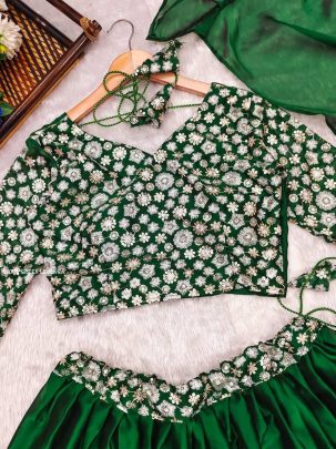 Beautiful Ivory Green Rangoli Silk Lehenga Choli