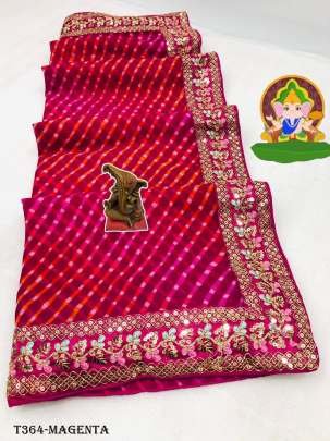 Beautiful Magenta Mono Banglori Leheriya Saree