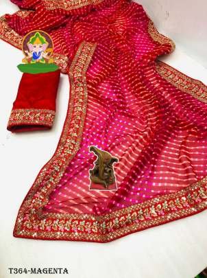 Beautiful Magenta Mono Banglori Leheriya Saree