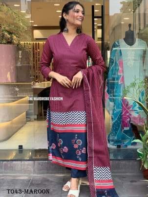Beautiful Maslin Maroon Kurti Suit Set With Digital Print